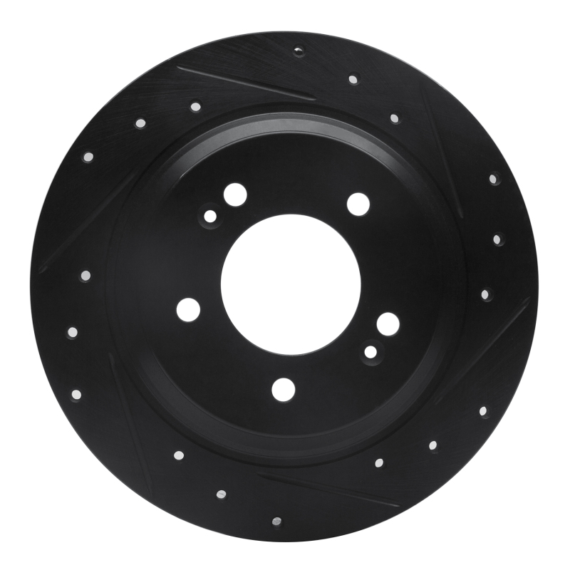 Hyundai Elantra GT Brake Rotor (1) - Rear Right - R1 Concepts - Drilled & Slotted - Black - `13-`25